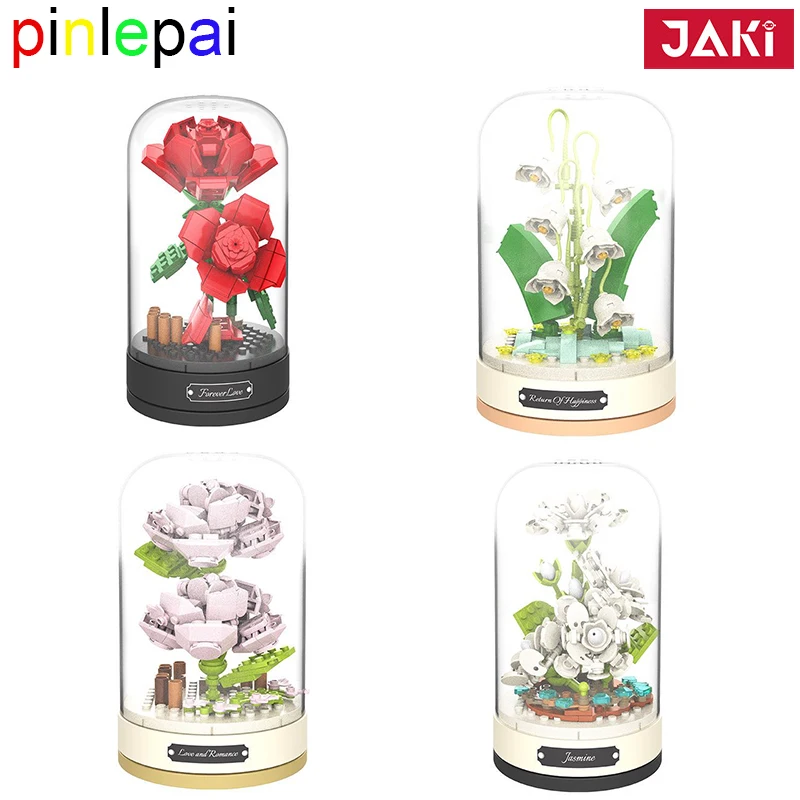 Pinlepai Jaki Eternal Flower Bricks Block Music Box Building Musicbox Moc Brick Blocks Plant Bonsai Romantic Rose Children Toys