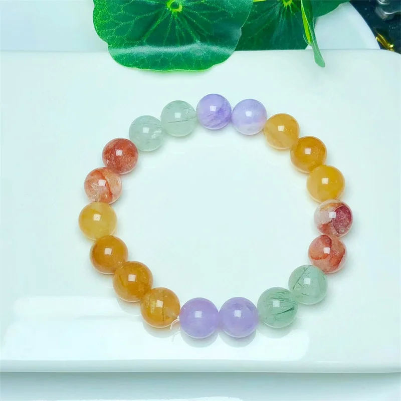 Natural Colored Fire Quartz Hematoid Bracelet Smooth Round Gemstone Beads For Jewelry Making Design Christmas Gift 8/10MM