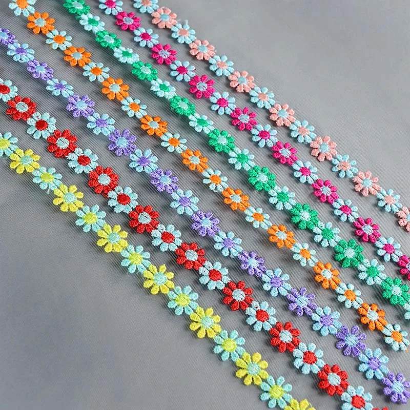 3 Yards Daisy Flower Lace Roll Embroidered Water Soluble Polyester Trim Ribbon DIY Clothing Garment Accessories Sewing Trimmings