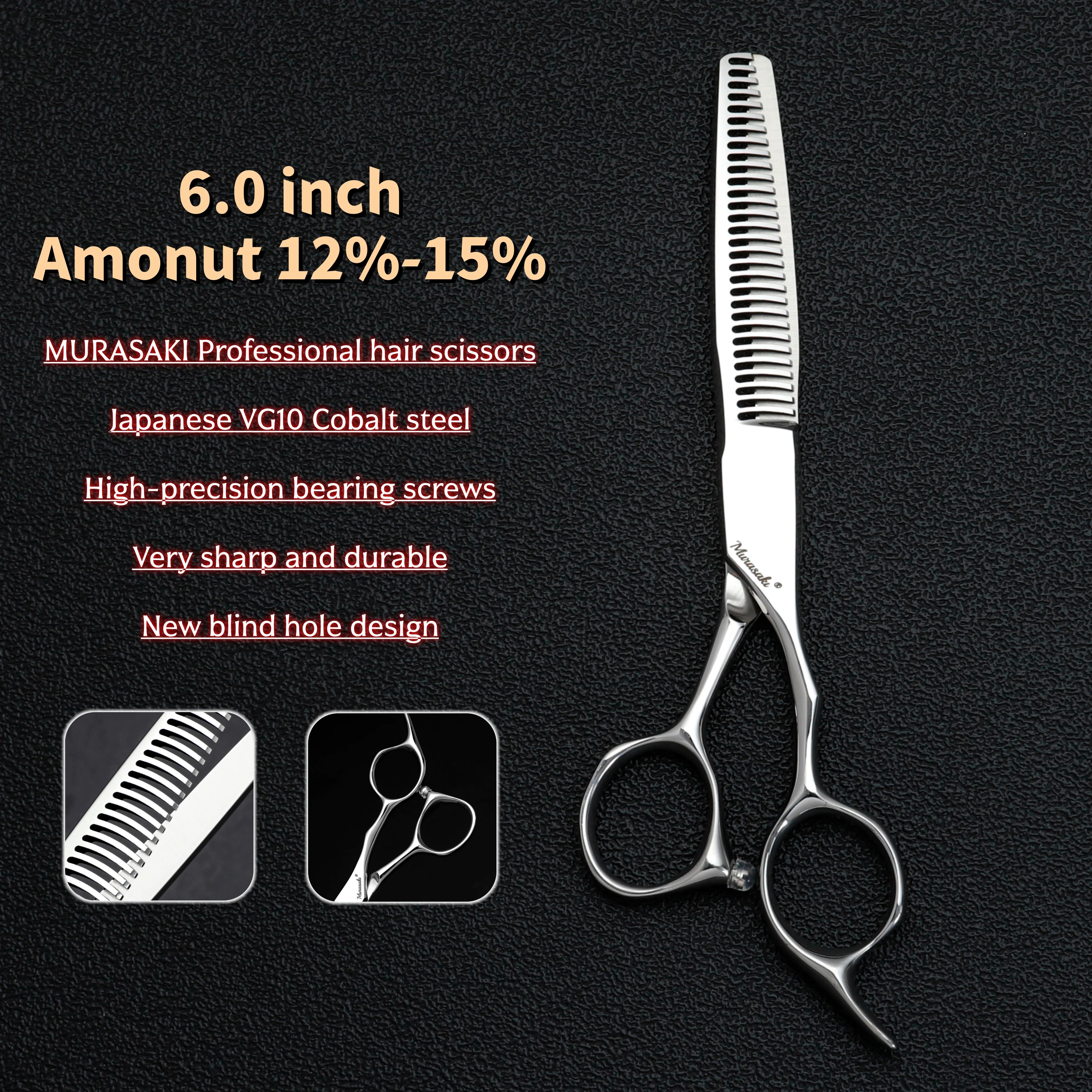 

Профессиональные филировочные ножницы MURASAKI, 6-дюймовые текстурированные ножницы, парикмахерская машинка из японской стали VG10, высококачественные инструменты для стрижки волос.