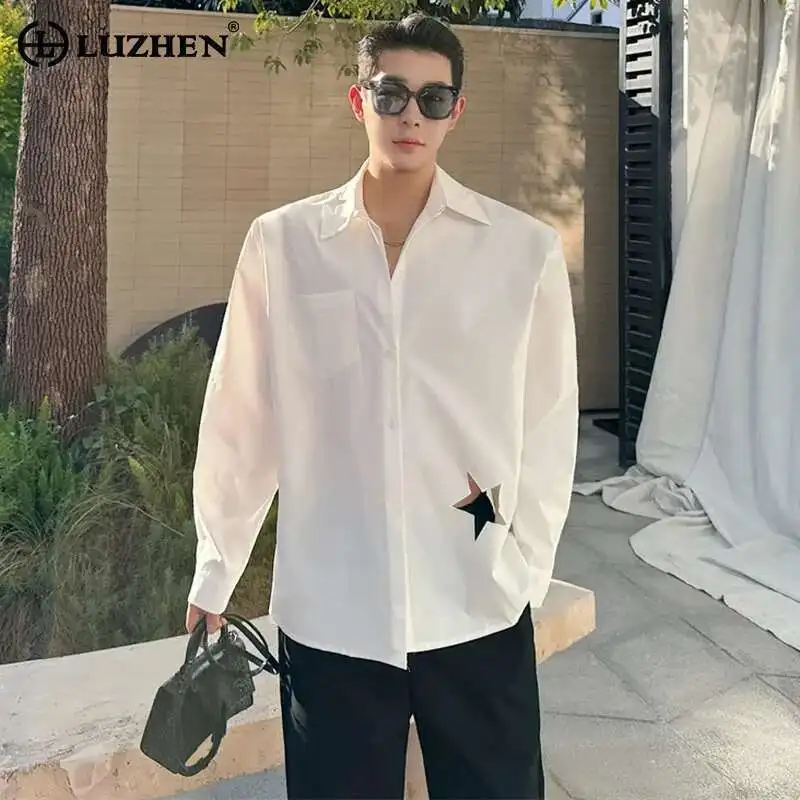 

LUZHEN полый дизайн, новые рубашки 2025 Out, мужские однотонные рубашки с пентаграммой, стильные универсальные модные корейские топы с длинными рукавами LZ8860