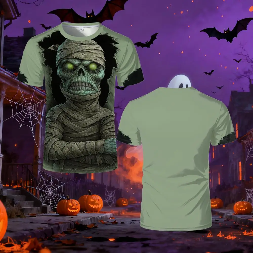 

Halloween Optical Illusion 3D Printed Zombie T-shirt Round Neck Design Breathable Tops Horror Festival Party Daily Casual Wear