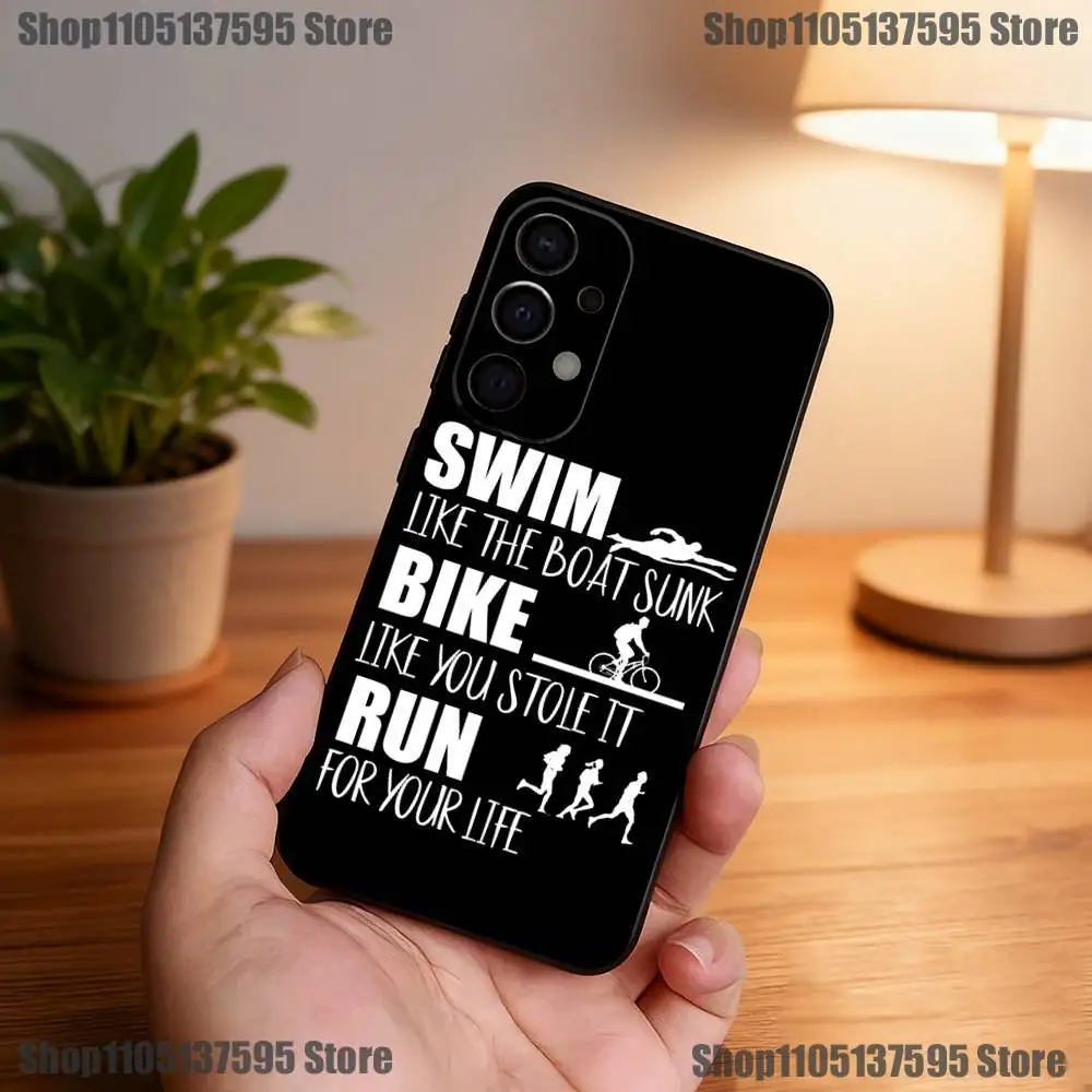 เคสโทรศัพท์ลายไตรกีฬา (ว่ายน้ำ ปั่นจักรยาน วิ่ง) สำหรับ Samsung S25,S24,S21,S22,S23,S30,Ultra,S20,Plus,Fe,Lite,5G สีดำ