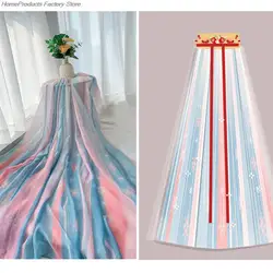 1M Ancient Style Rainbow Printed Chiffon Fabric 30D Organza Tulle Fabric For Diy Hanfu Pleated Tulle Skirts Wedding Dress Decor
