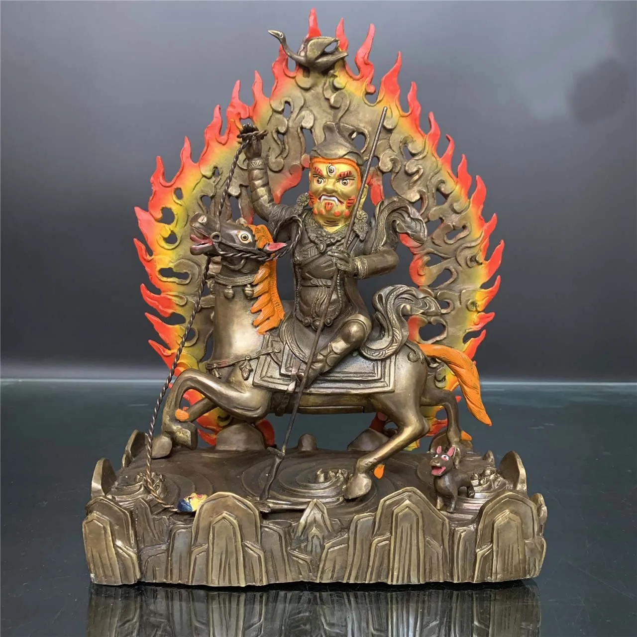 Rare GOOD Nepal Tibet Temple brass Zimar Dharma protector Praise God Buddha statue Buddhist hall Worship protection 25cm