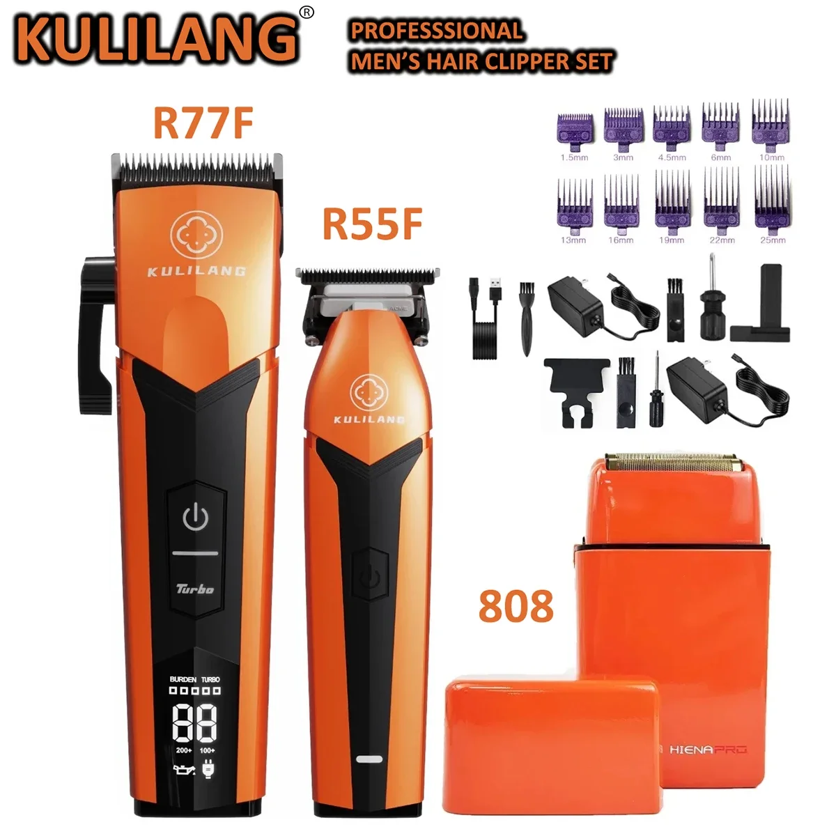 KULILANG R77F R55F BRD808 Professional Electric Hair Clipper Set Gradient Carving Hair Trimmer Electric Shaver Salon Barber Shop