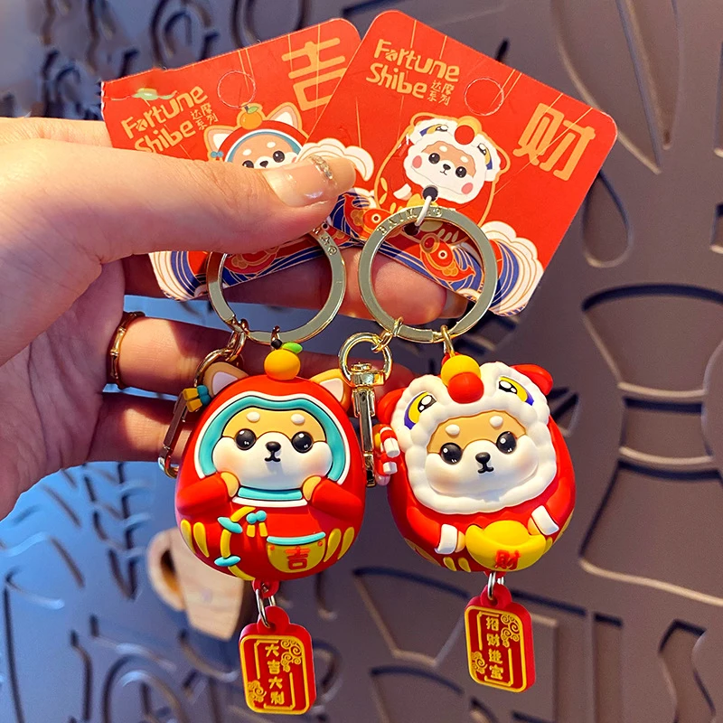 Cartoon Safety Joy Shiba Inu Dharma Keychain Female Cute Creative Bag Charm Lucky Dog Doll Key Chain Women Gift Men Car Keyring