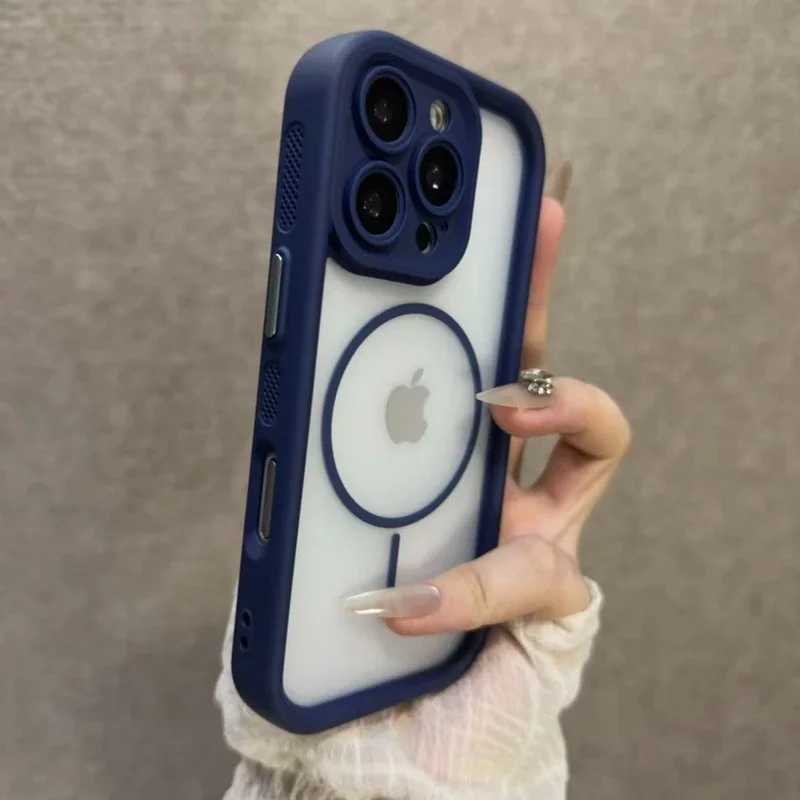 Luxury Matte Magsafe Transparent Phone Case For iPhone 17 16 15 14 13 11 12 Pro Max Plus 17 Air Magnetic Shockproof Bumper Cover - náhled 6