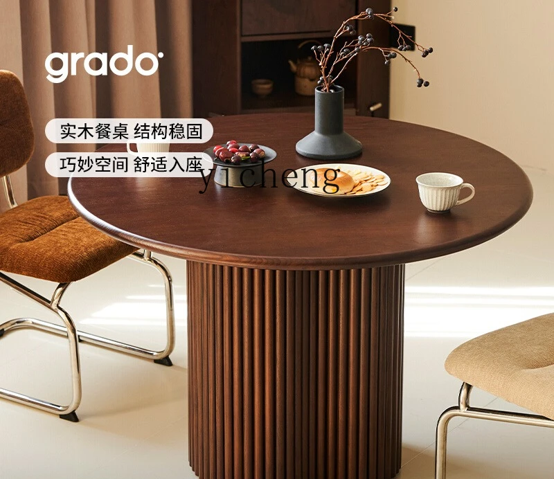 

ZYA solid wood dining table medium antique round dining table and chair combination household eating round small table