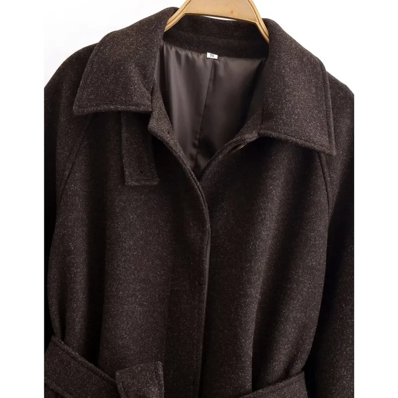 معطف HipSeam للسيدات مع حزام خريفي كبير بياقة طية صدر السترة وأكمام طويلة وجيب معطف نسائي أنيق