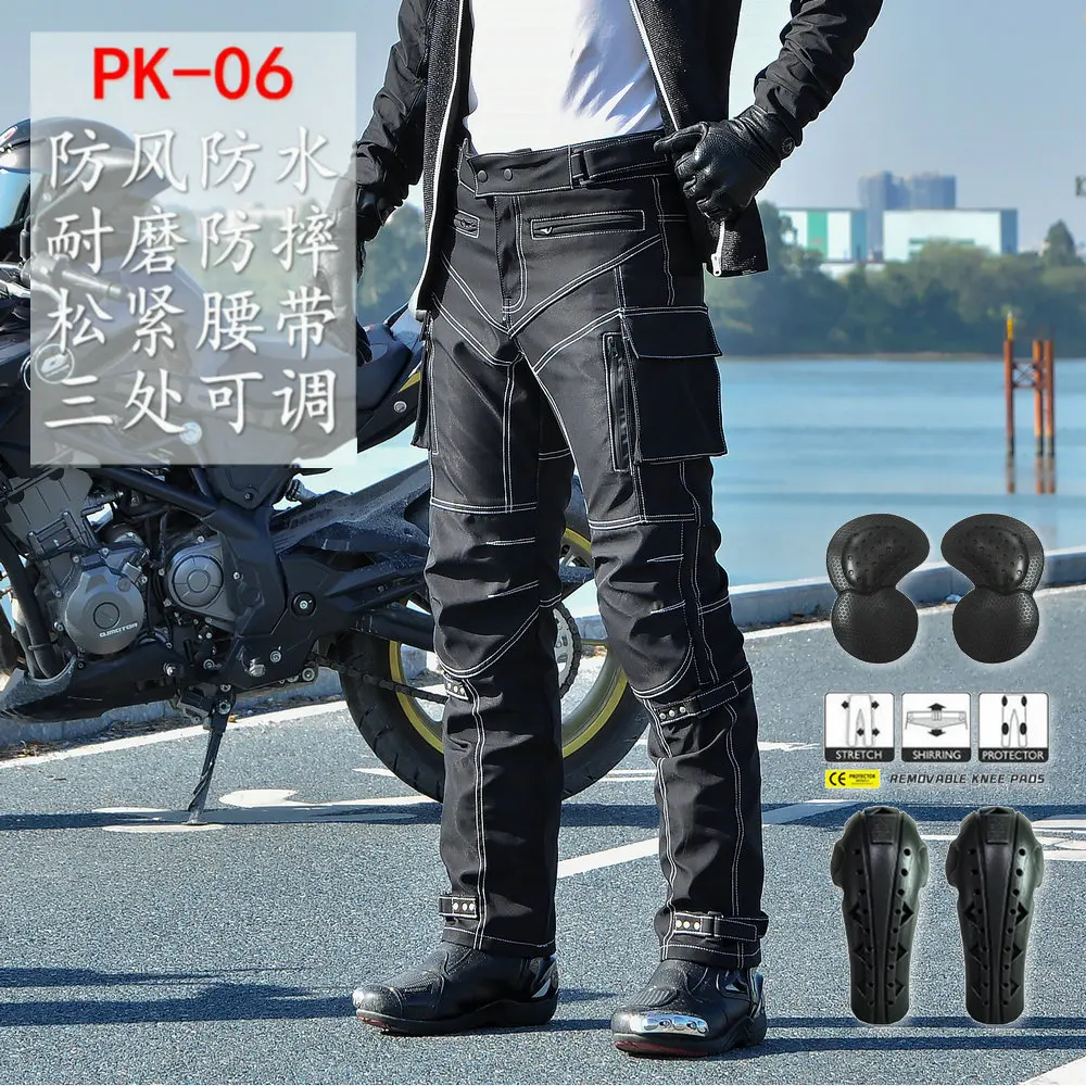 Adjustable Motorcycle Riding Anti-fall Pants Oldtown Cowboy Knight Jeans with Reflective Strips Multi-pocket Built-in Protection
