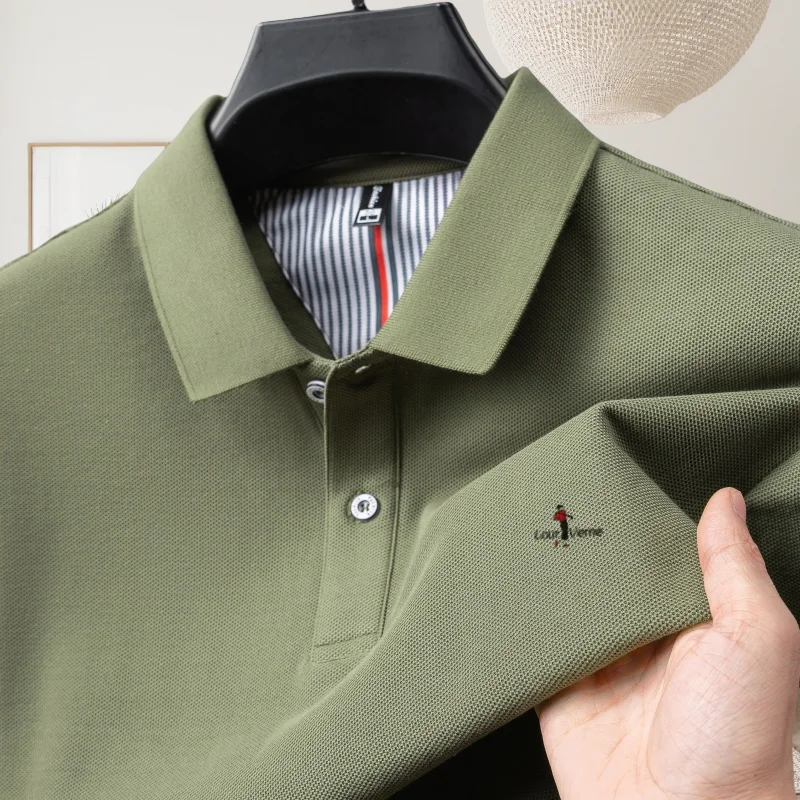 

100% Pure Cotton Men's Summer Breathable Classic Polo Shirt Business Leisure Golf Short Sleeve Premium Embroidered T-shirt