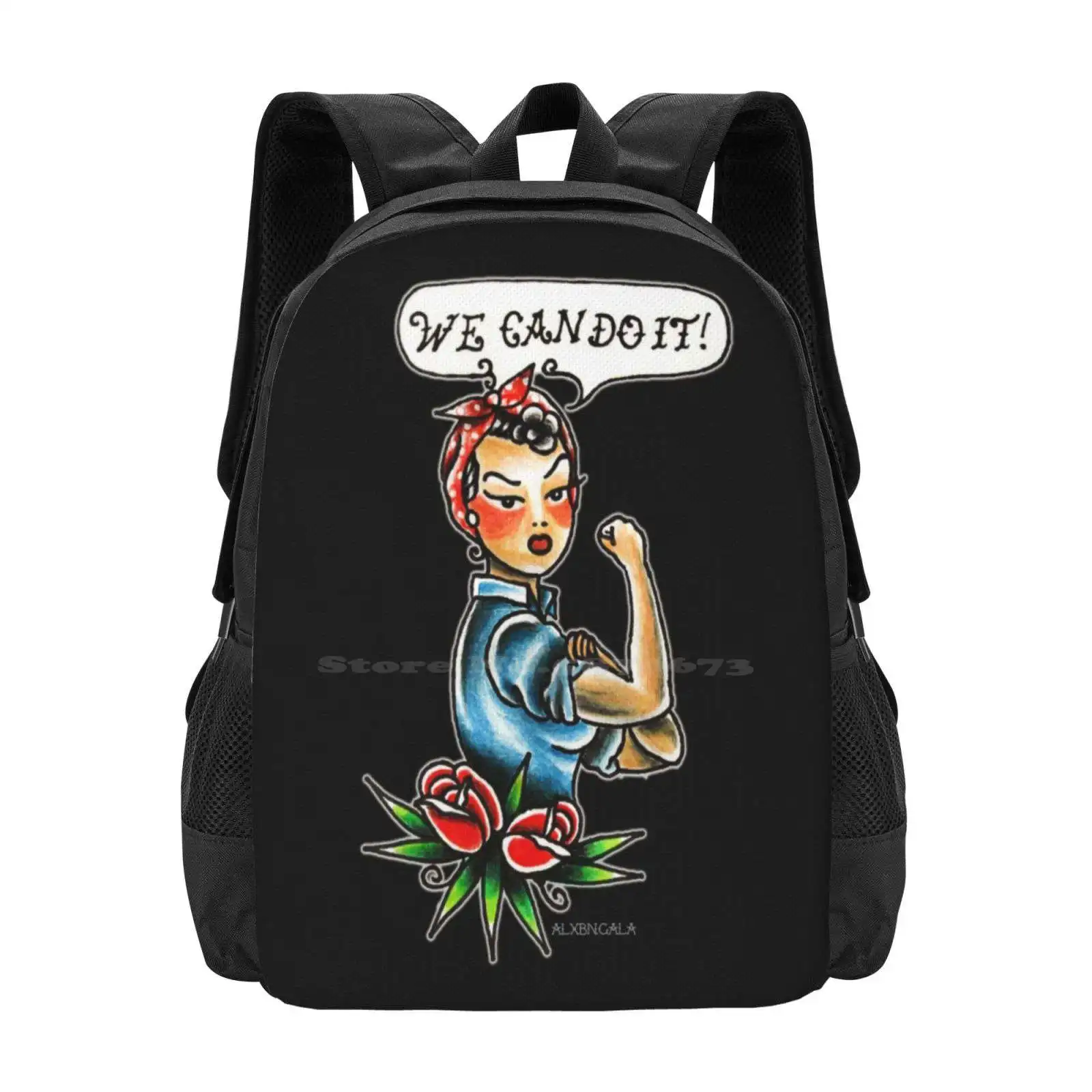 We Can Do It! Hot Sale Schoolbag Backpack Fashion Bags We Can Do It Feminism Feminist Alxbngala Alejandra L Manriquez Rosie The