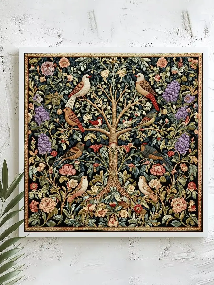 1 Stück 40x40 cm/15,74 Zoll, 11Ct/14Ct Kreuzstich-Set, DIY Valentinstagsgeschenk, Stickerei-Set für Festlichkeiten, Baum des Lebens Wandteppich – Detail 1