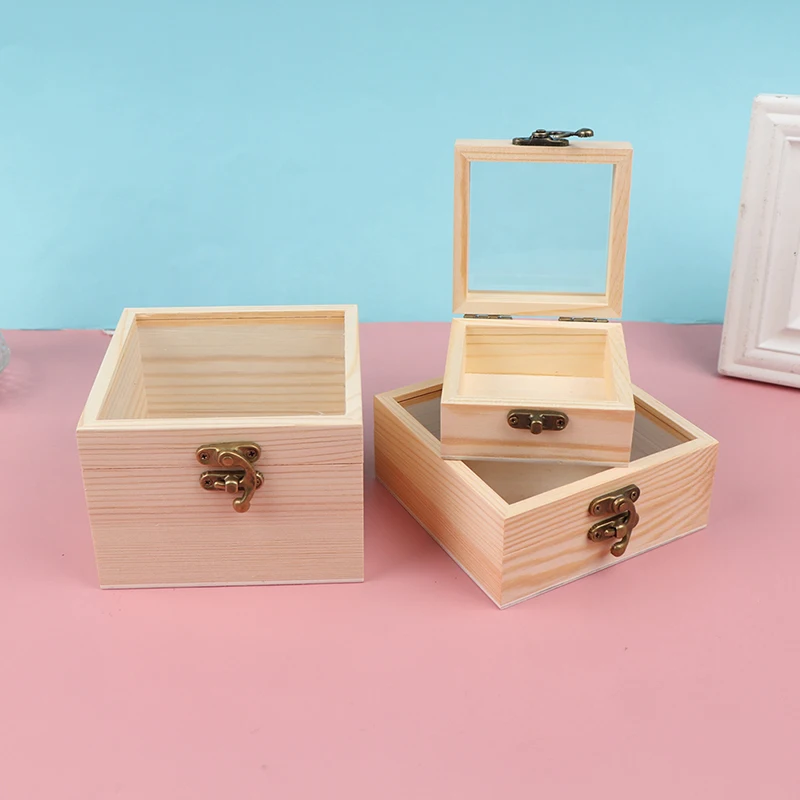 Wooden Storage Box Plain Wood With Lid Multifunction Square Hinged Craft Gift Boxes For Home Supply Storage Decoration