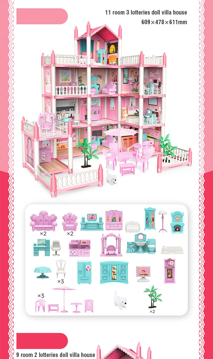 Mädchen Puppenhaus Spielzeug Kinder Pretend Spielen Puppenhaus Villa Patchwork Traum Möbel Hause Puppenhaus für Kinder Weihnachten Spielzeug Geschenke – Detail 9