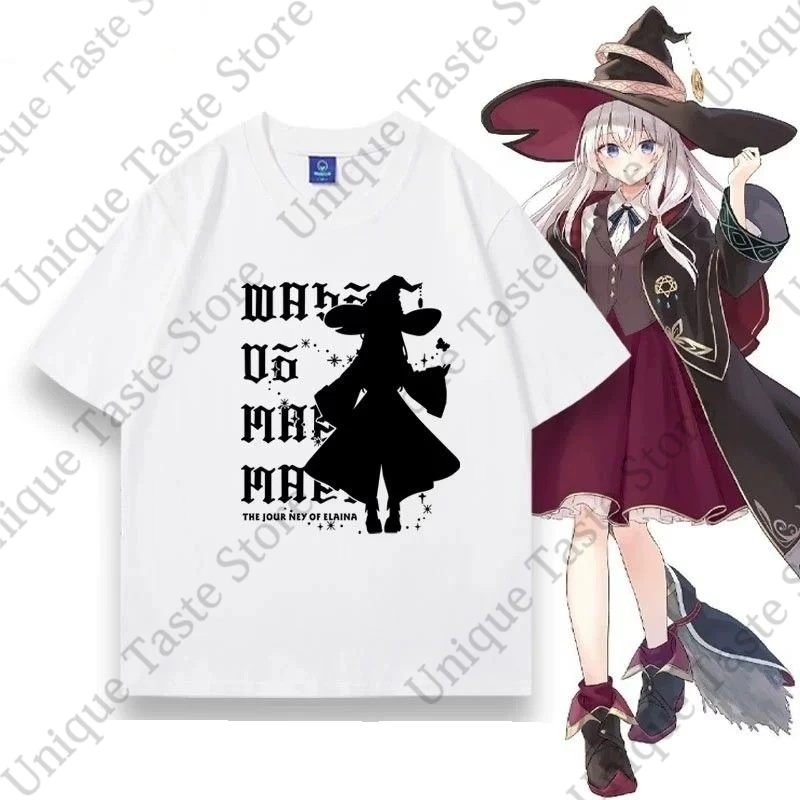 Wandering Witch The Journey Of Elaina T Shirt Elaina Cartoon Letter Print T-shirt Women Men Summer Cotton Short Sleeve Tee Tops