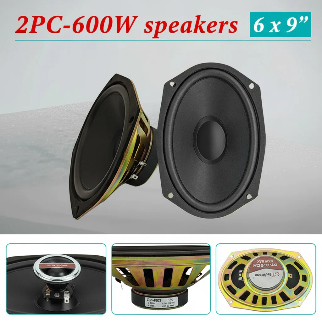 1 pièce Haut-parleur coaxial de voiture 6x9 pouces, 600W de puissance de pointe, 4 Ohms, ovale, large bande, pour hayon arrière de camion