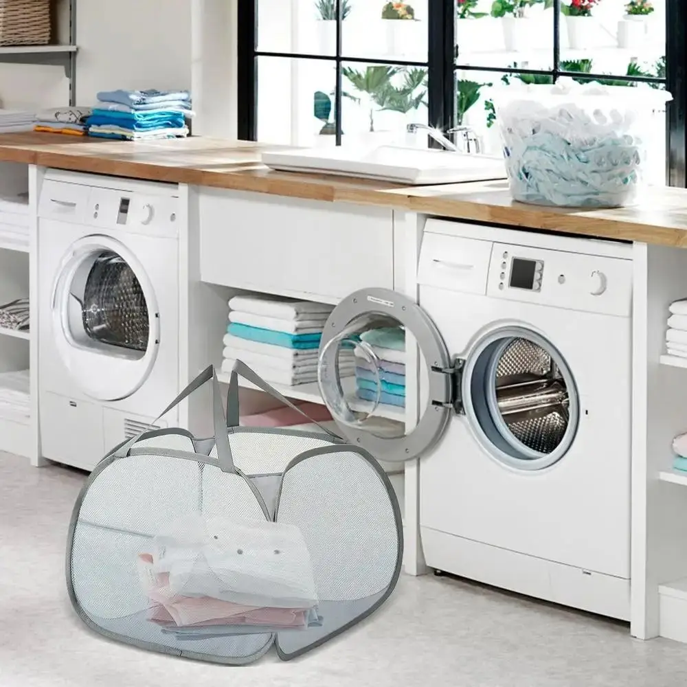 Collapsible Dirty Clothes Hamper Mesh Ventilated Dirty Clothes Bin Foldable Large Capacity Washing Basket Clothes Storage