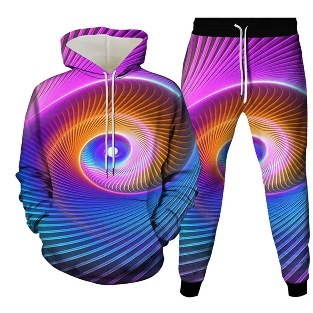 Men Hoodies Sets Colorful Vortex 3D Print Tracksuit Sets Fashion Hoodie Pants 2pcs Sets Casual Pullover Casual Man\'s Clothing