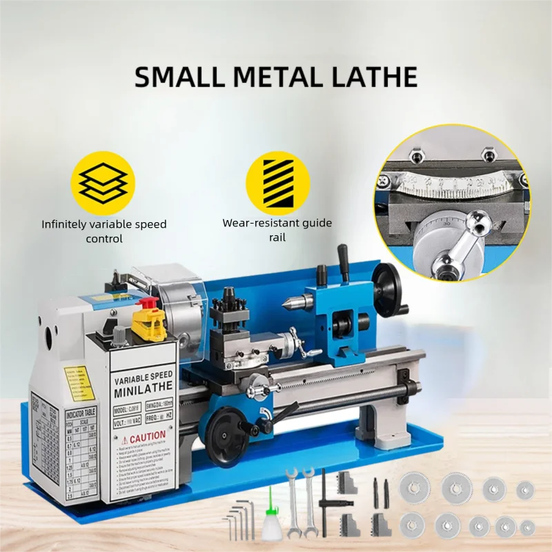 0-2500 RPM CJ0618 Mini Metal Lathe Machine Variable Speed Bench Top Benchtop Mini Lathe Multi-functional Metal Precision Machine view 3