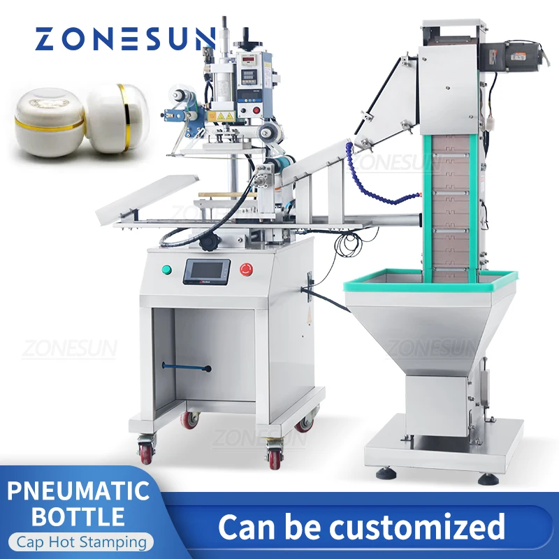 ZONESUN ZS-819R2A Automatic Bottle Cap Stamping Machine With Cap Feeder Hot Foil Machine Production Line