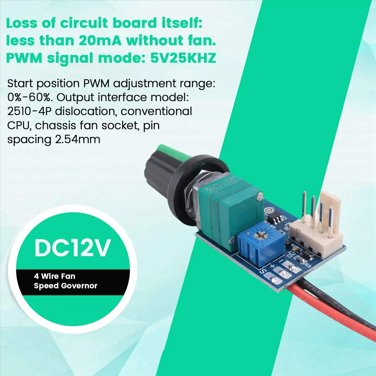 DC 12V Adjustable 0%-100% PWM Fan Speed Controller with Knob Switch 4 Wire Fan Speed Governor Noise Reduction-DT30