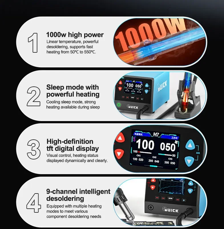 QUICK M7 1000W Intelligent Lead-free Hot Air Desoldering Station 5
