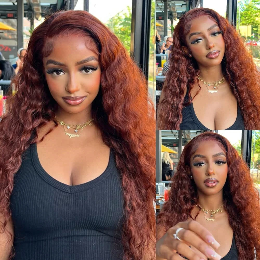 Reddish Brown Water Wave 13x4 Lace Front Wigs Human Hair for Women 13x6 Lace Frontal Wig Human Hair Pre Plucked Colored Wigs