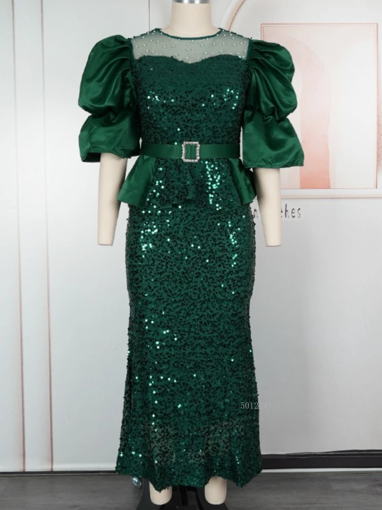 

Sequin Dashiki African Dresses for Women Autumn African Short Sleeve Polyester Party Evening Wedding Long Maxi Christmas Dress