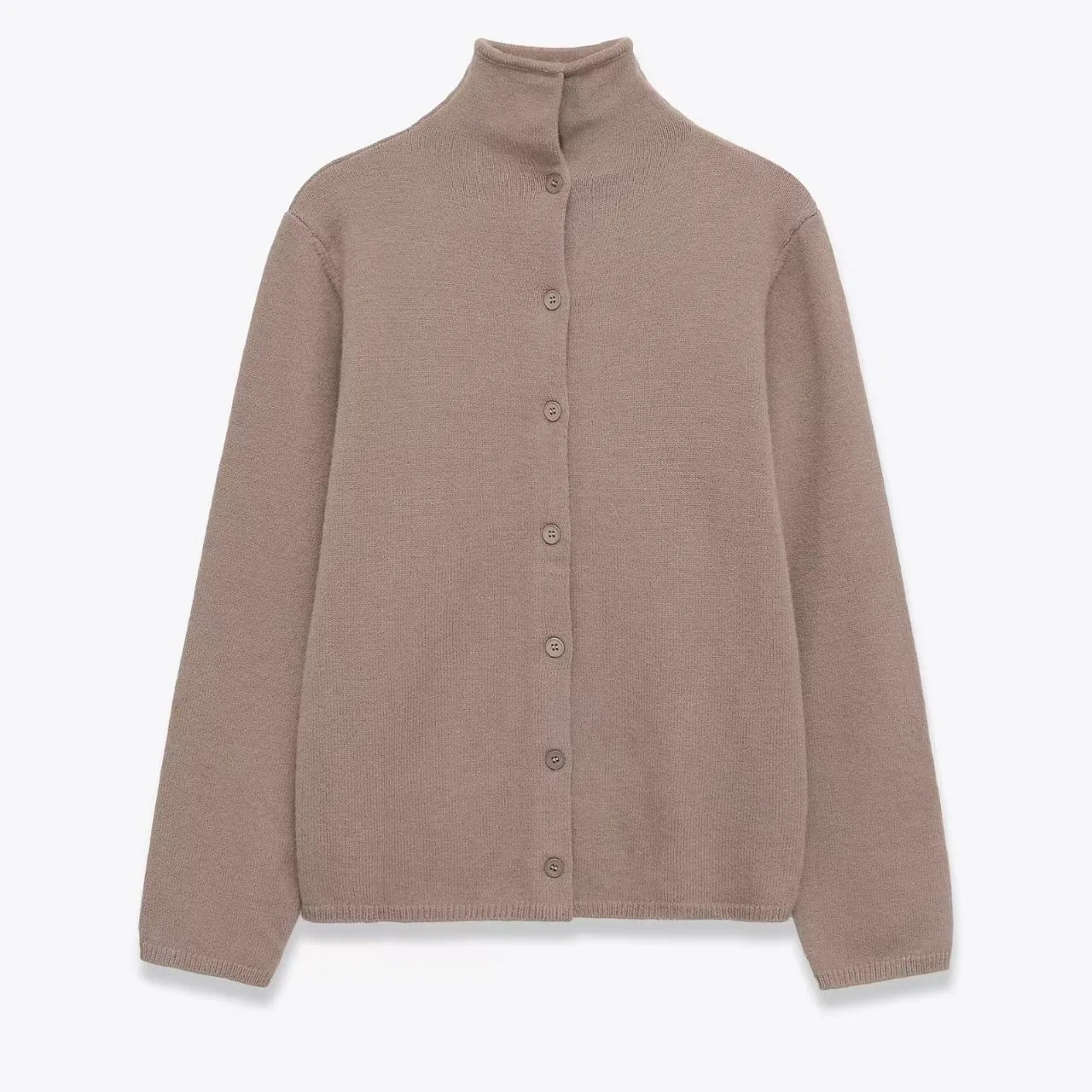 

Женский модный свободный топ, осенне-зимний повседневный универсальный тонкий вязаный свитер, теплый однобортный кардиган с высоким воротом