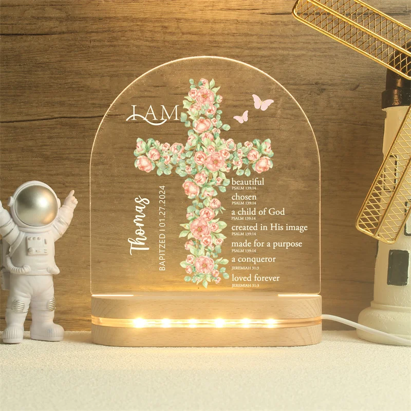 Baptism Night Light For Baby, Baby Gift Personalized, Baptism Gift, Dedicated Gift, Nursery Decor，New Baby Gift