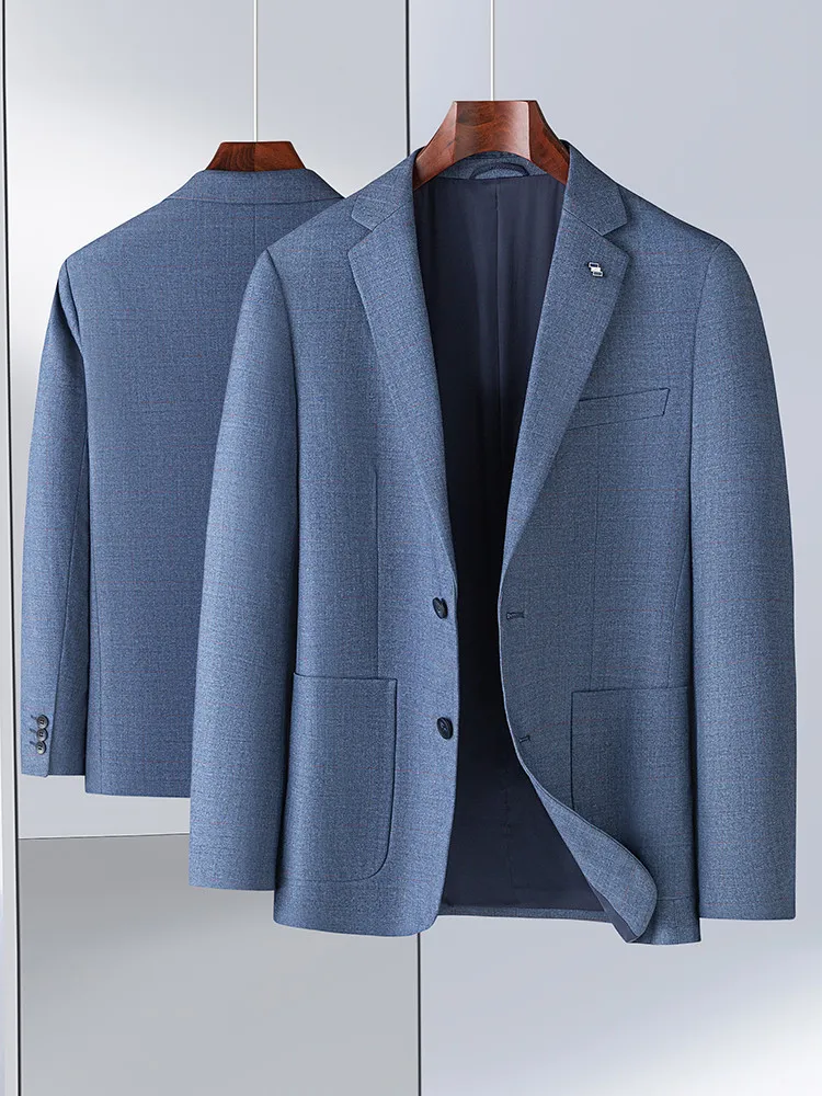 

Spring Faion Men's Removable Lapel Tie Clip Plaid Casual Suit Collection Stand Fit Non-Iron Treaent Busin Casual