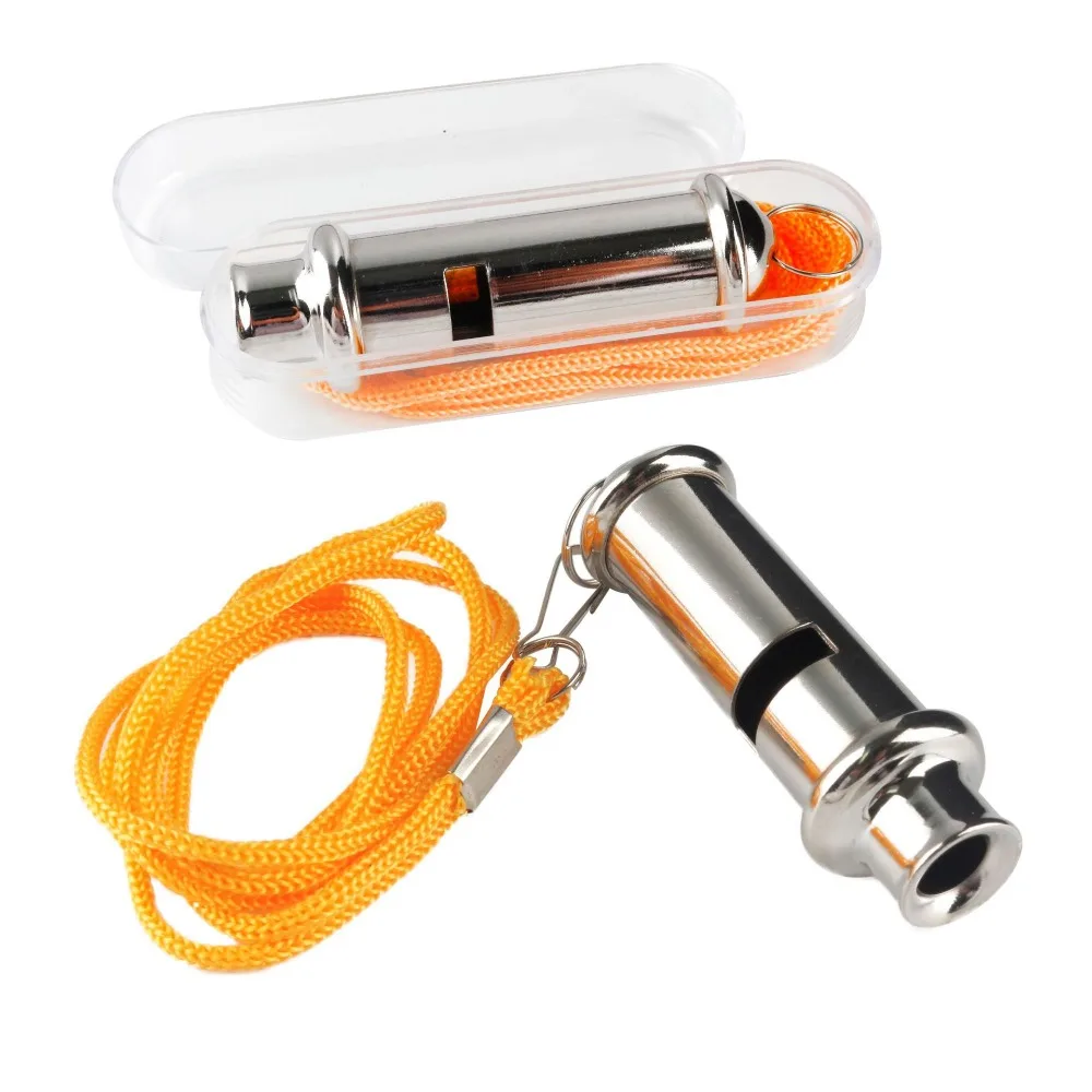 

With Neck Chain Metal Whistle High Quality Stainless Steel Yellow Lanyard Outdoor Whistle High Frequency Police Whistle