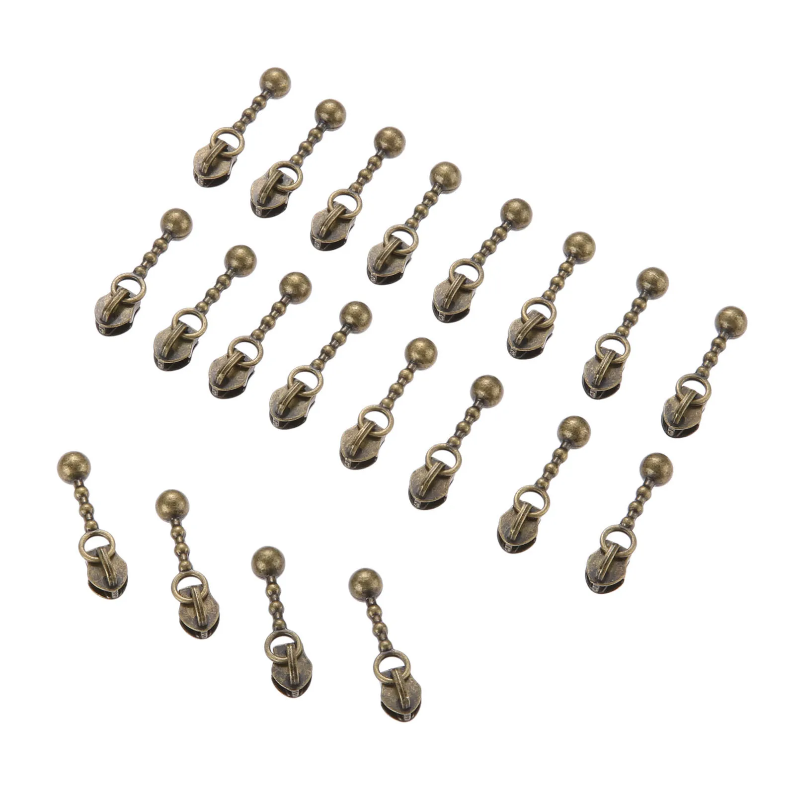 20Pcs Zipper Sliders Metal 3# Nylon Zippers Replace Pull Drop Shape Antique Bronze DIY Luggage Suitcase Craft Sewing Accessories