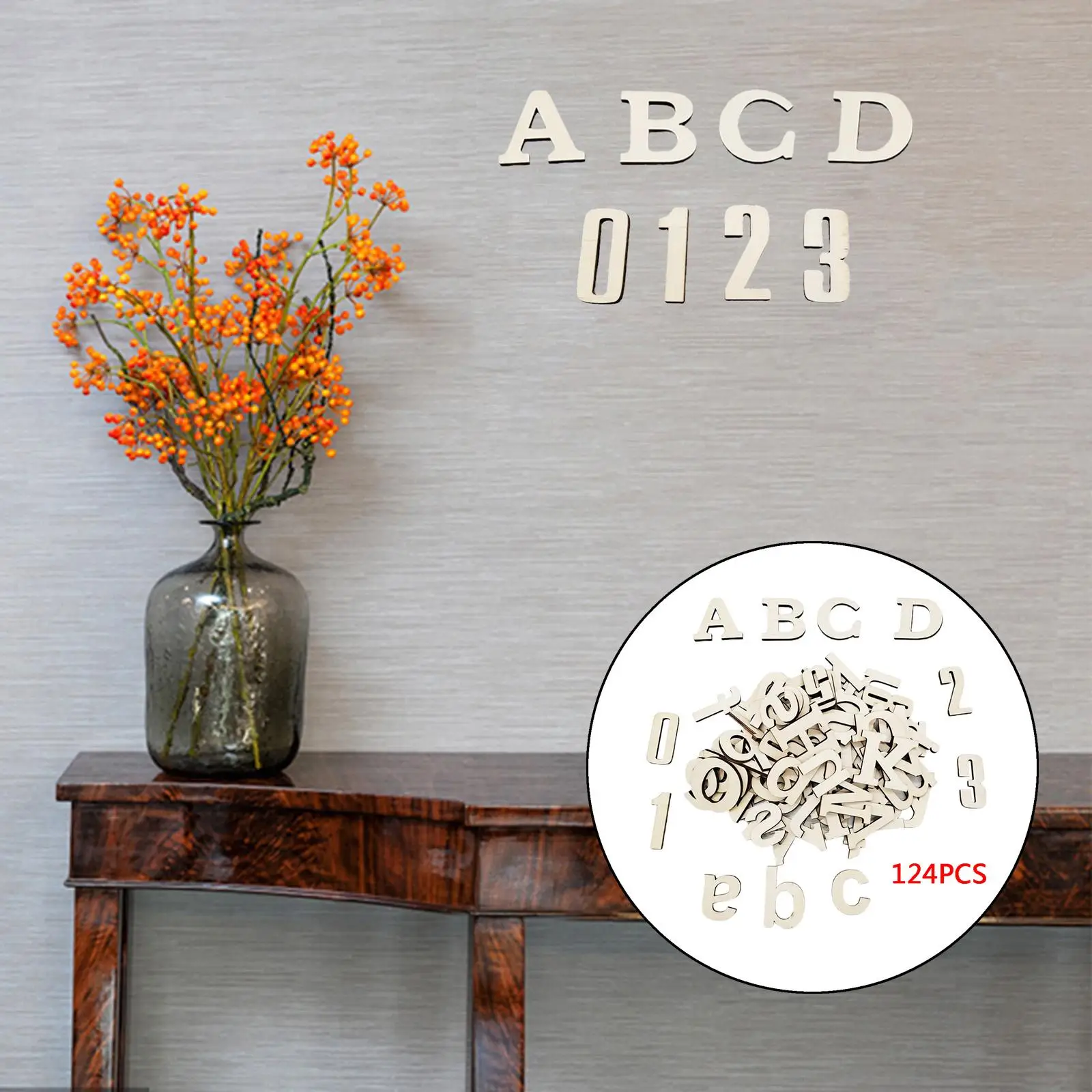 124 lettres en bois, alphabet complet, chiffres, lettres blanches A-z, décoration artistique DIY pour la maison