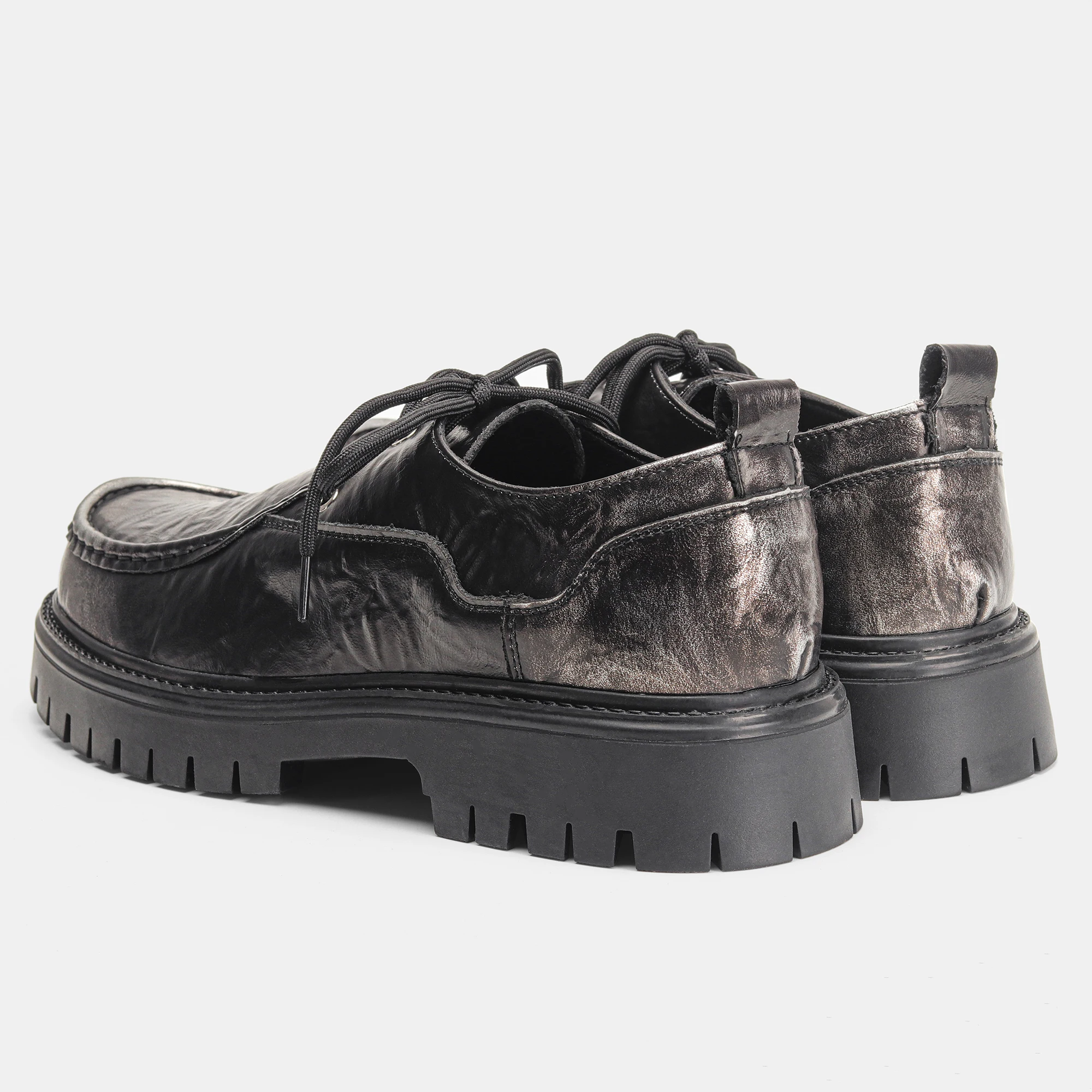 Men's Casual Shoes Silver Grey Derby Shoes For Man Lace Up Moc Toe Chunky Lug Sole Smart Casual Man Shoes