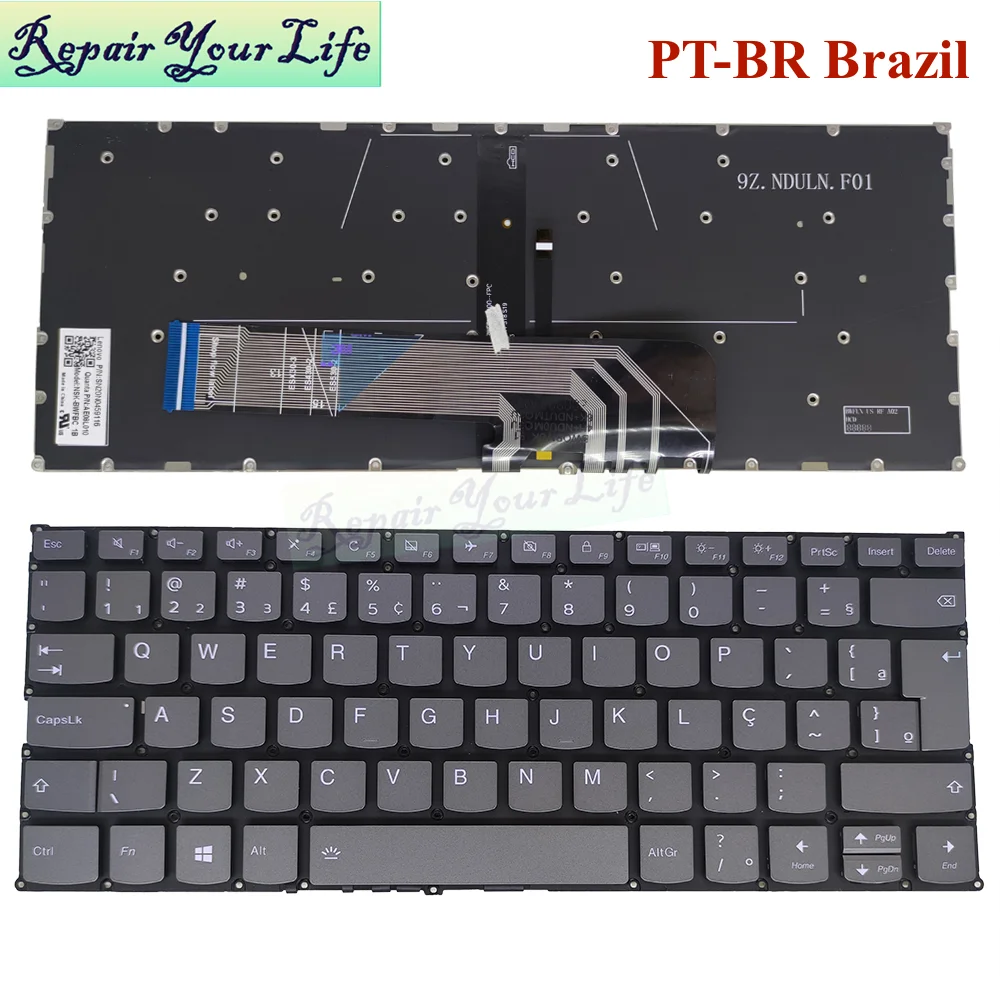 

Arabic Brazil PT-BR Backlit Keyboard for Lenovo YOGA C340-14API C340-14IML FLEX6-14 730-15 C740-14 530S-14ARR 530S-14IKB Gray