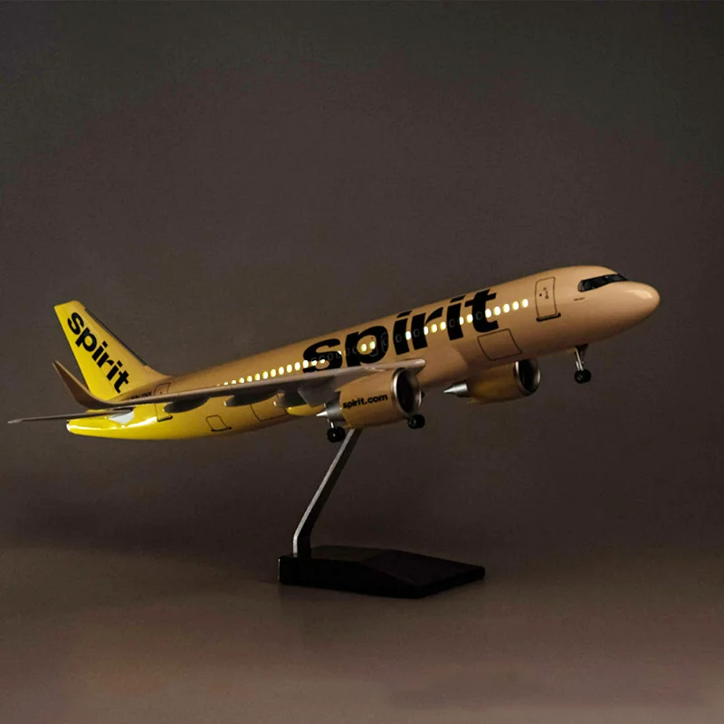 Nieuwe 1/80 Schaal Amerikaanse Vliegtuig A320NEO Spirit Airlines Model Speelgoed Met Licht Diecast Hars Vliegtuig Collectie Display Geschenken