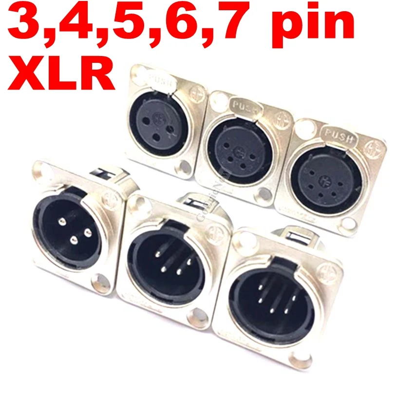 1pcs 3,4,5,6,7 pin Male/Female Metal Square XLR Speaker Panel mount socket Connector