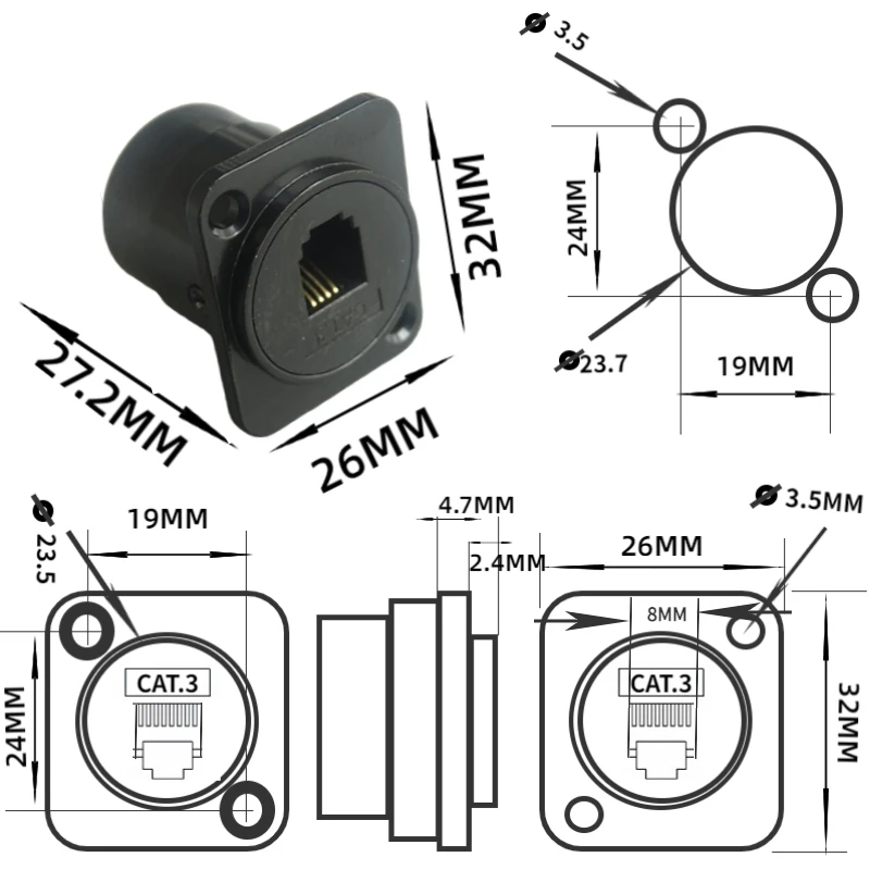 Porca fixa Equipamento telefônico, conector de voz, RJ11, classe III, CAT.3,4P4C