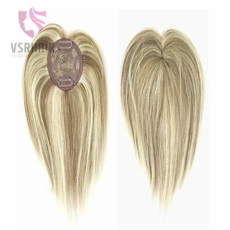 Vsr pop hair topper menschliches haar clip-in einem stück klavier farben blonde schweizer spitze zwei clip haar topper für frauen