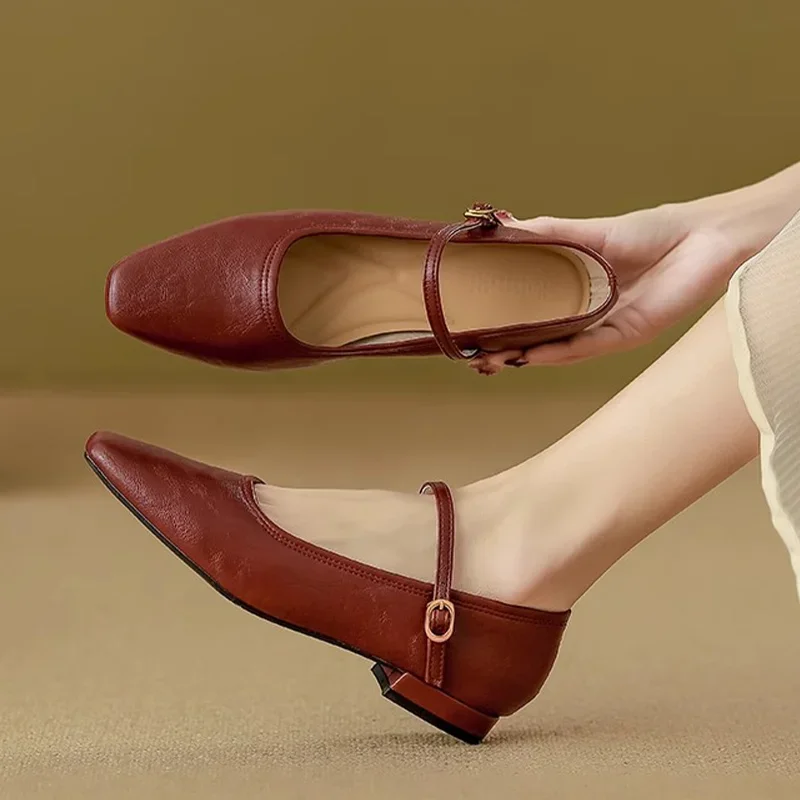 أحذية ماري جين النسائية بمقدمة مربعة أحذية بكعب أنيقة موضة خريف 2025 فستان فاخر جديد ضحل مصمم Mujer De Zapatos