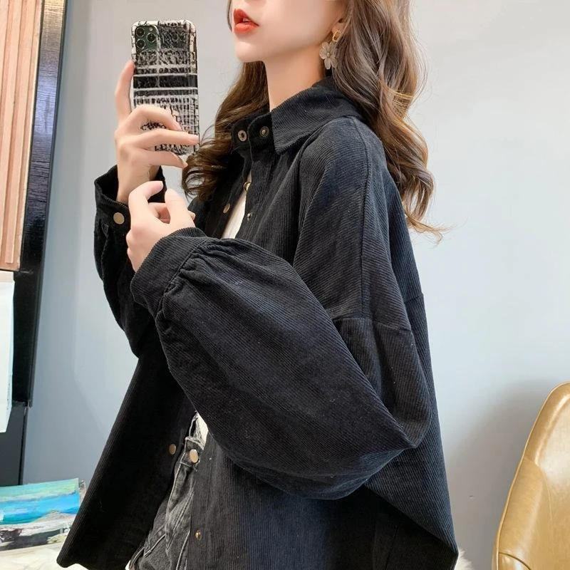 

​2025 Fall New Women's Corduroy Shirt Loose Lazy POLO Collar Stylish Mid Length Blazer​