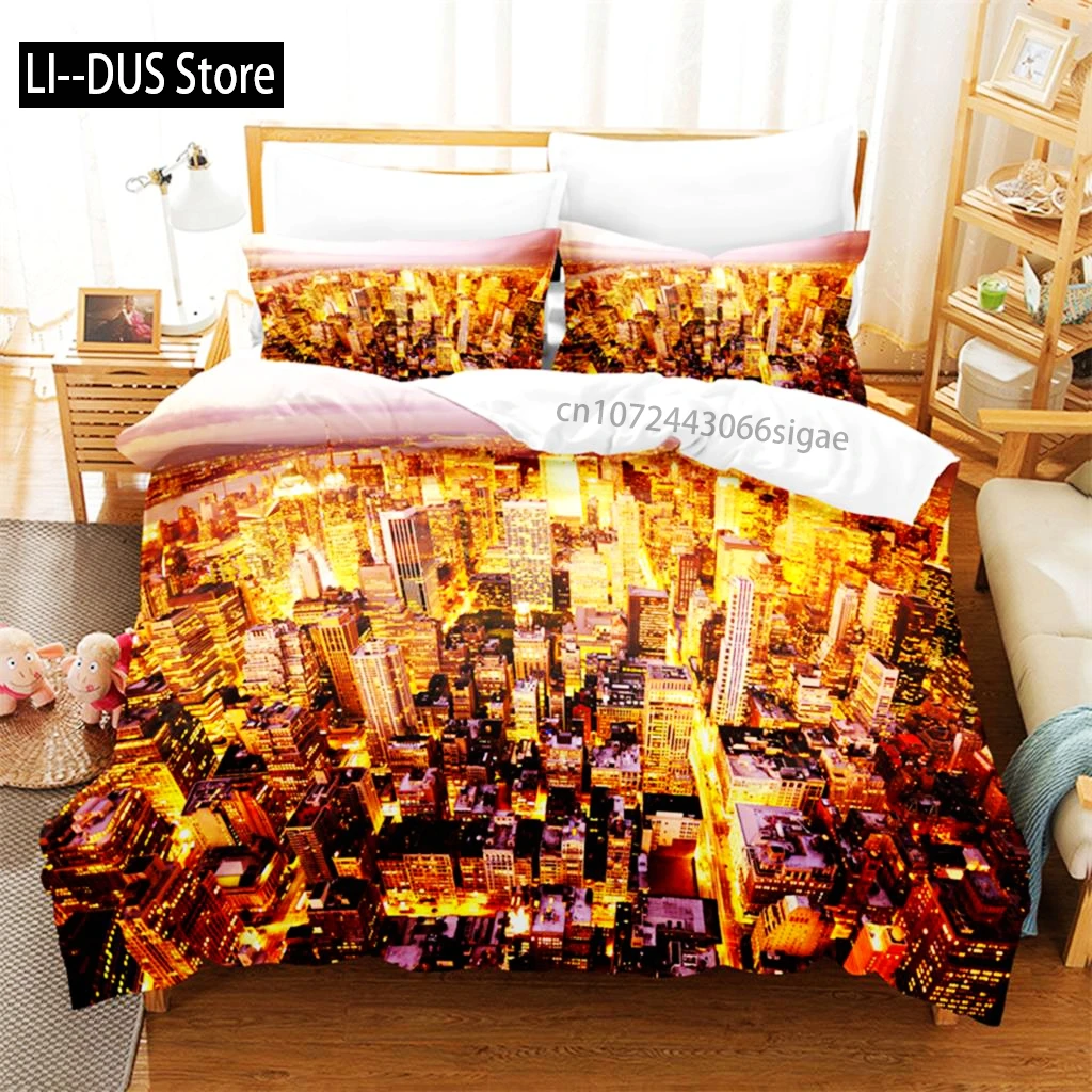 مدينة ليلة المشهد طقم سرير حاف مجموعة غطاء الفراش ثلاثية الأبعاد الطباعة الرقمية الملكة حجم طقم سرير تصميم الأزياء
