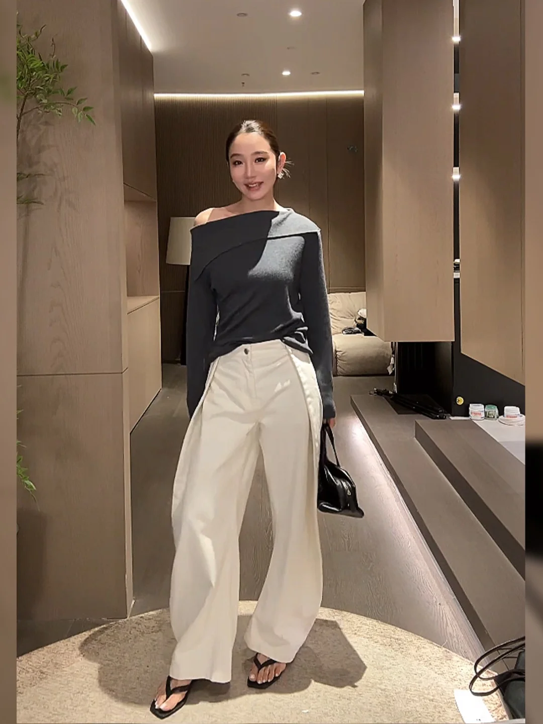 

Lihui'er el Design Women's Loose Lazy Sle White Denim Pants High Waist Wide Leg ket Detail Cotton Blend Spring Autumn