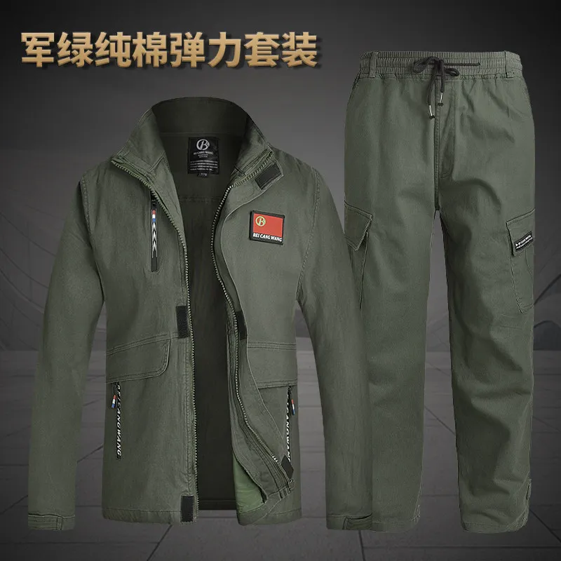 Overalls Suit Men's Spring and Autumn Cotton Stretch Camouflage Clothing Wear-Resistant Anti-Scald Welding Work Labor