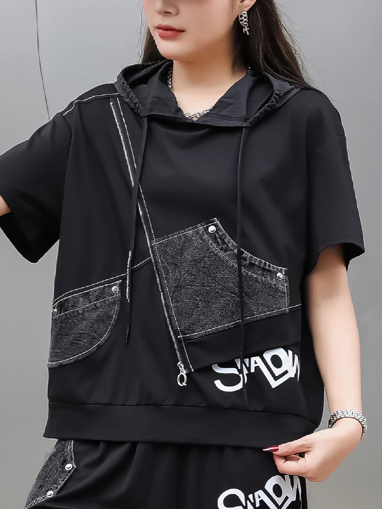 Max LuLu Spring 2024 Fashion Tops Womens Korean Hooded Casual Loose Tee Shirts Ladies Vintage Patchwork Classic Harajuku Clothes