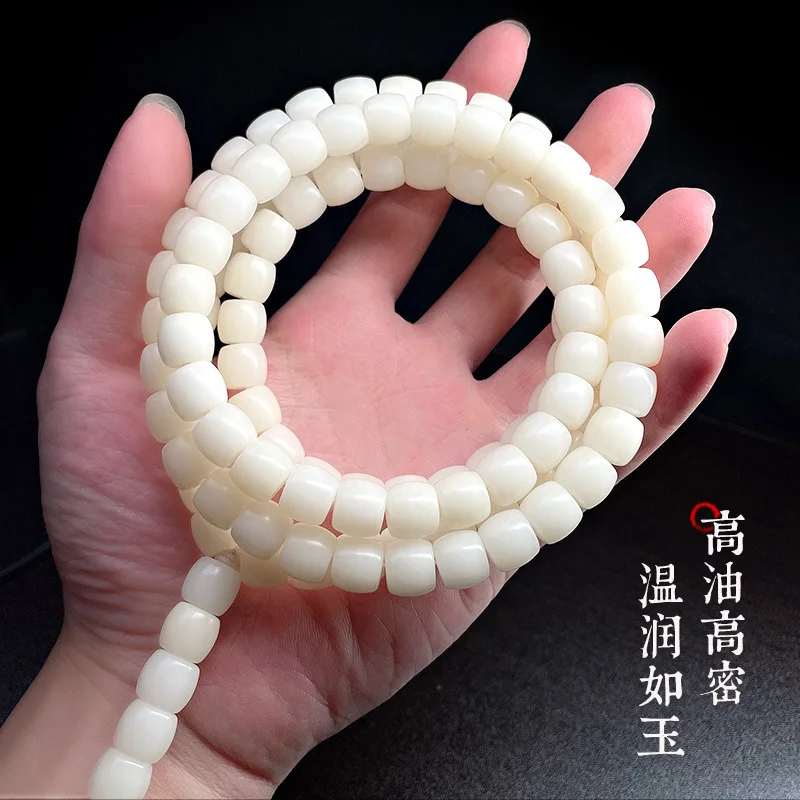 White Jade Bodhi Root Bracelet Straight Cut Barrel High Throw Smooth White Bodhi Seed Collectables-Autograph Rosary Men and Wome