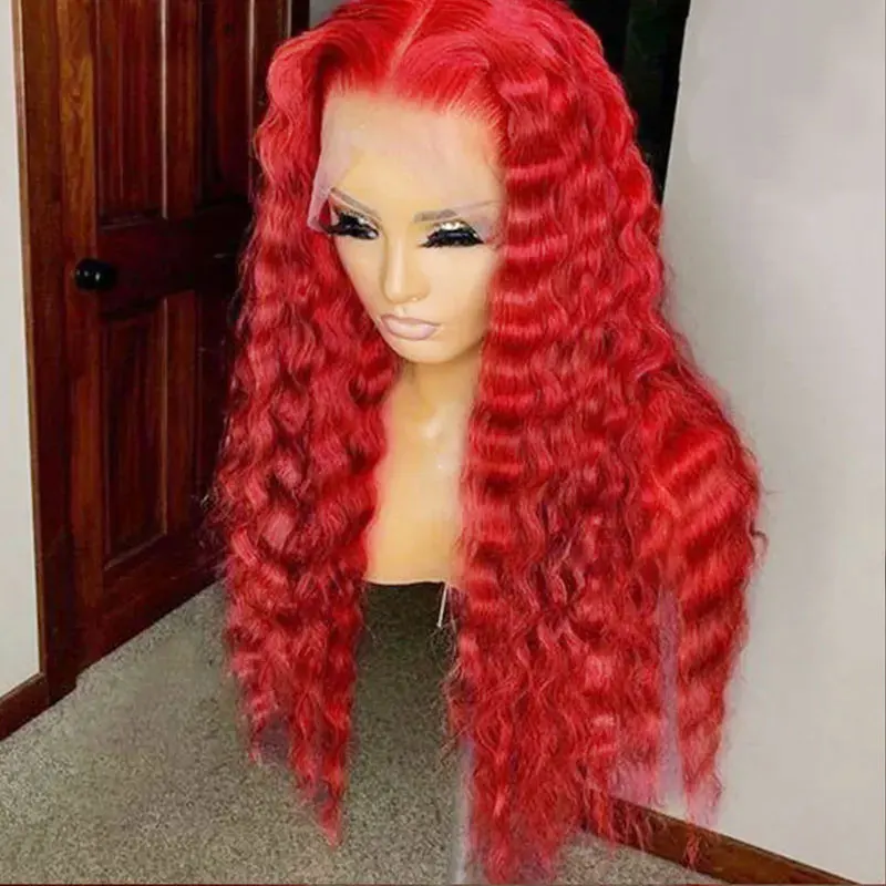 34 Zoll 13X6 HD Lace Frontal Perücken für Frauen rote Farbe tiefe Welle Frontal Perücke Körperwelle 13X4 Lace Front Echthaar Perücke lockiges Haar